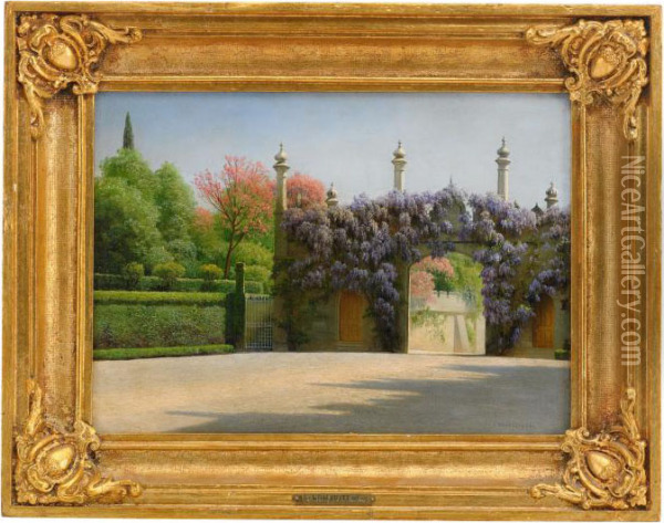 The Wisteria-clad Gateway To A Grand House In The Crimea Oil Painting - Gavril Kondratenko