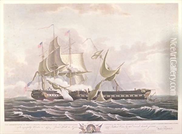 The battle between the USS Constitution and the HMS Guerriere Oil Painting - Thomas Birch