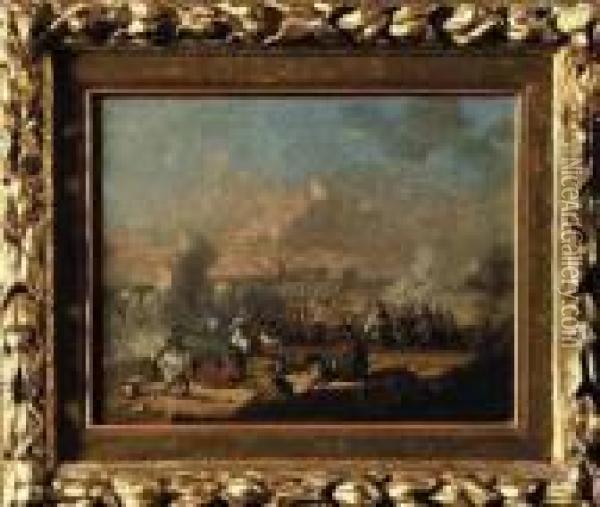 Combat De Cavalerie Pres D'un Fort Oil Painting - Karel Van Breydel (Le Chevalier)