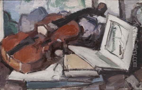 Still Life With Violin Oil Painting - Samuel John Peploe
