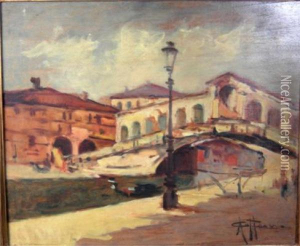 Il Ponte Di Rialto A Venezia Oil Painting - Achille Cattaneo