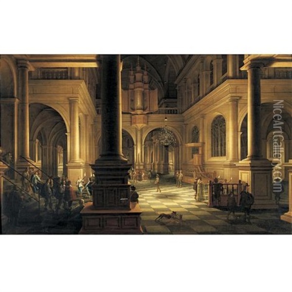 Interior Of A Church By Night (in Collab. W/anthonie Palamedesz) Oil Painting - Anthonie Delorme