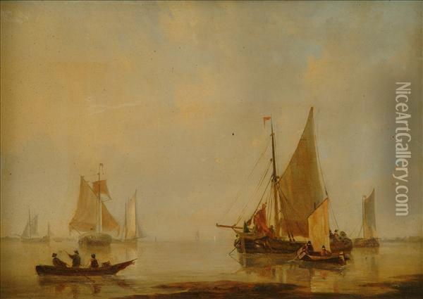 Dutch Shippingin A Calm Oil Painting - Francois Carlebur Of Dordrecht