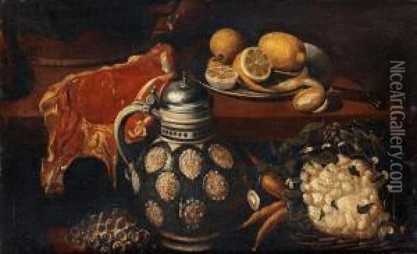 Still Life With Meat, Fruit And Vegetables Oil Painting - Gottfried, Gotthardt Von Wedig