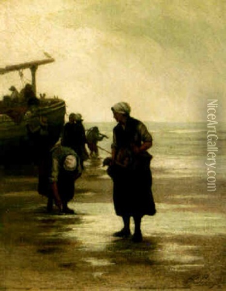 Collecting The Catch Oil Painting - Philip Lodewijk Jacob Frederik Sadee
