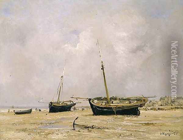 Boats, low tide Oil Painting - Jules Jacques Veyrassat