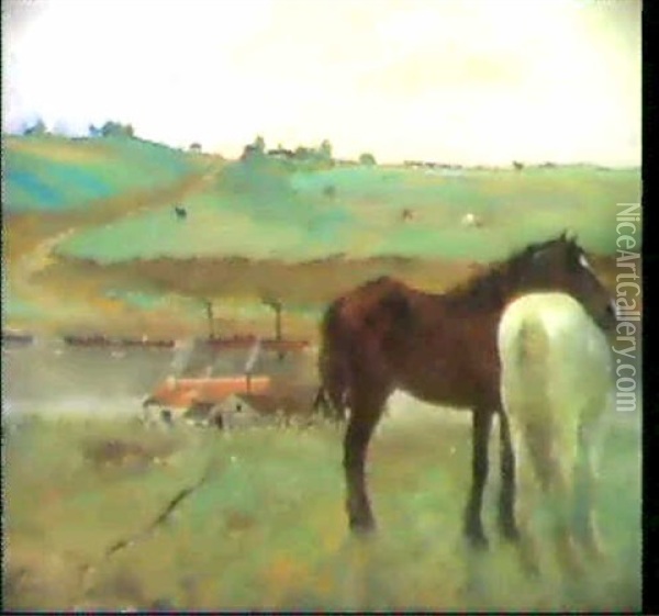 Chevaux Dans La Prairie Oil Painting - Edgar Degas