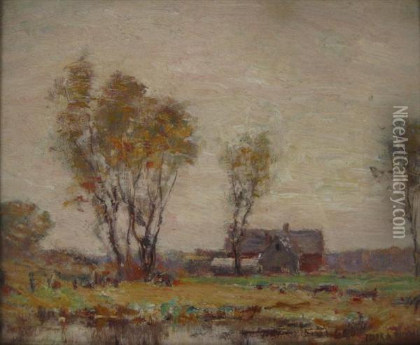 House On The Marsh (oct.) Oil Painting - Frank Alfred Bicknell