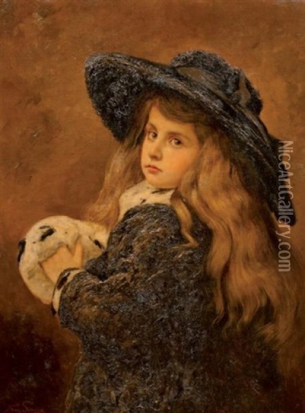 Portrait De Fillette Au Manchon D'hermine Oil Painting - Frans Jan Simons