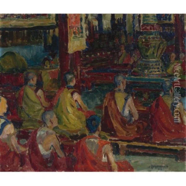 Buddhist Monks Oil Painting - Walter Lockenberg