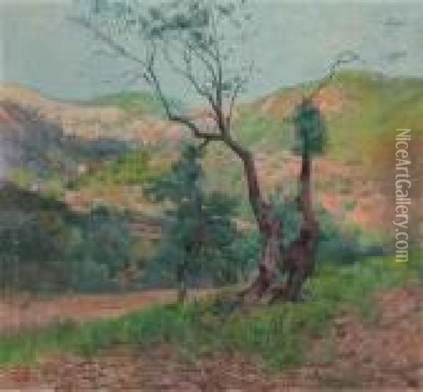 Tree In A Valley Landscape Oil Painting - Eliseu Meifren i Roig