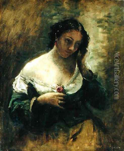 The Girl With The Rose, c.1865 Oil Painting - Jean-Baptiste-Camille Corot