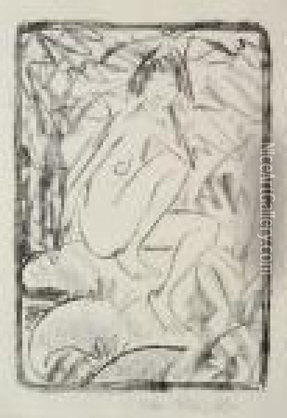 Sitzende, Von Blattwerk Umgeben Oil Painting - Otto Mueller