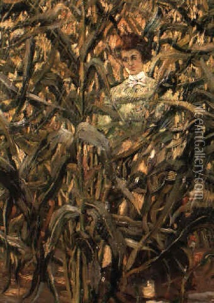 Woman In The Cornfield Oil Painting - Ernest Lawson