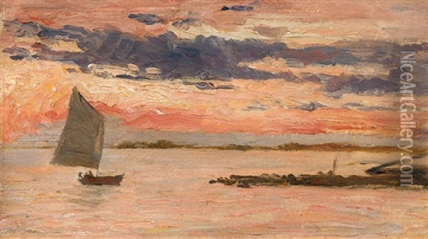 Die Lagune Von Grado Bei Sonnenuntergang Oil Painting - Marie Egner