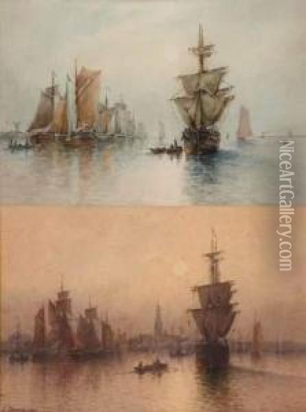 Departs De Peche Dans Le Port De Rotterdam Et Dans L'estuaire De La Meuse Oil Painting - Louis Timmermans
