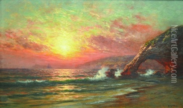 Sunset Mendocino Coast Oil Painting - Raymond Dabb Yelland