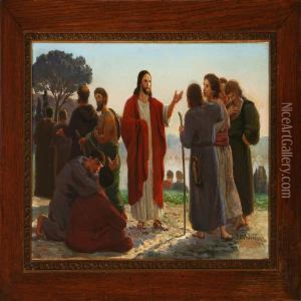 Jesus And Thetwelve Disciples Oil Painting - Jens Peder Pedersen