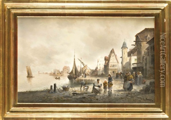 Der Hafen Von Scheveningen In Holland Oil Painting - Emil Barbarini