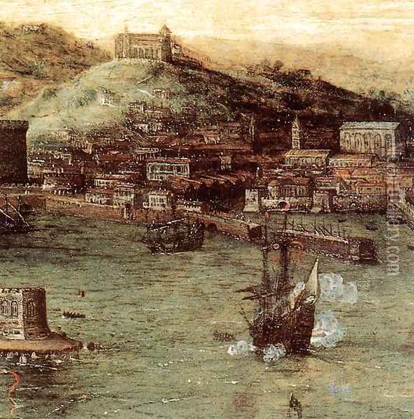 Naval Battle in the Gulf of Naples (detail) 1558-62 Oil Painting - Jan The Elder Brueghel