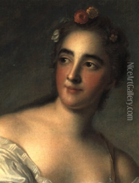 Bildnis Der Marquise De Vintimille Als Aurora Mit Bluten Im Haar Oil Painting - Jean Marc Nattier