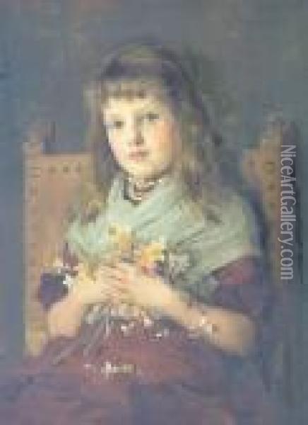 A Young Girl Clutching A Bunch Of Daffodils Oil Painting - Anna Massey Lea Merritt