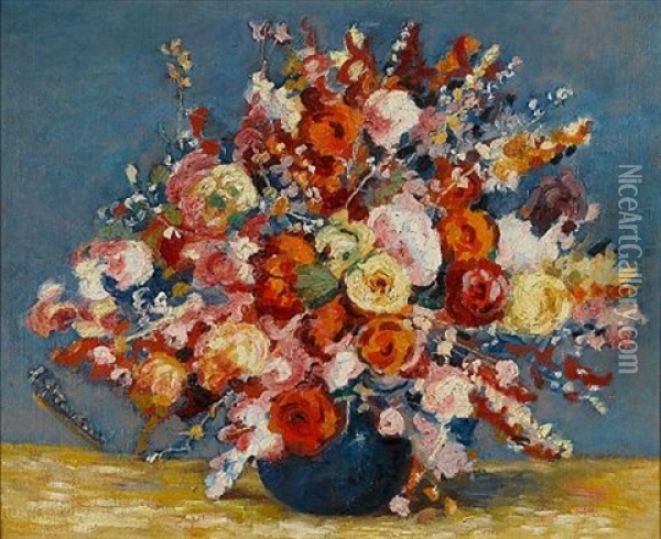 Bouquet Of Brilliant Colored Flowers Oil Painting - Alexandre Altmann
