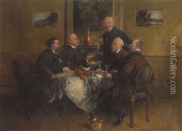 Frohliche Herrenrunde Oil Painting - Hans August Lassen
