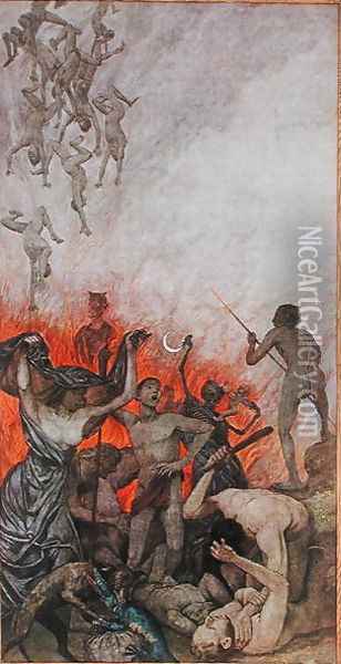 Hell, illustration from Festkalender published in Leipzig c.1910 Oil Painting - Hans Thoma