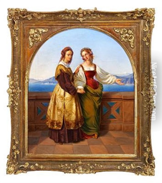 Die Beiden Leonoren Oil Painting - Edouard Julius Friedrich Bendemann