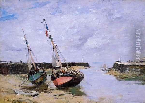 Trouville the Jettys Low Tide 1885-1890 Oil Painting - Eugene Boudin