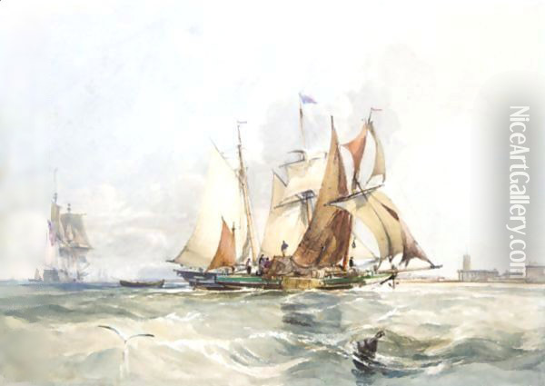 Shipping Off Portsmouth Oil Painting - George the Elder Chambers