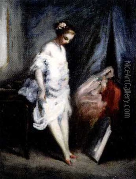 Jeune Femme Observant Ses Jambes Dans Un Miroir Oil Painting - Charles Joshua Chaplin