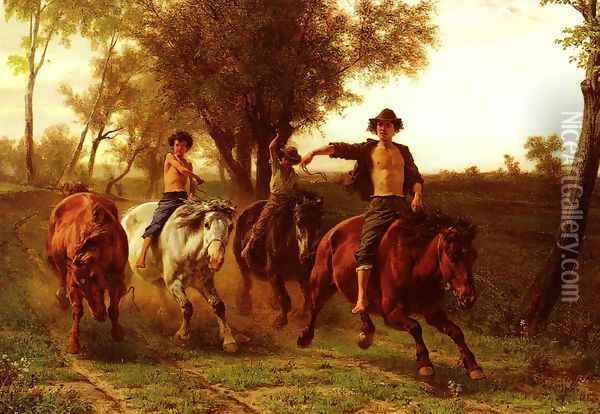 Reitende Zigeunerknaben (Riding Gypsy Boys) Oil Painting - Carl Steffeck