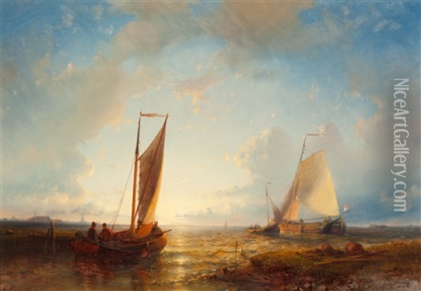 Fishing Boats Near The Coast Oil Painting - Abraham Hulk the Elder