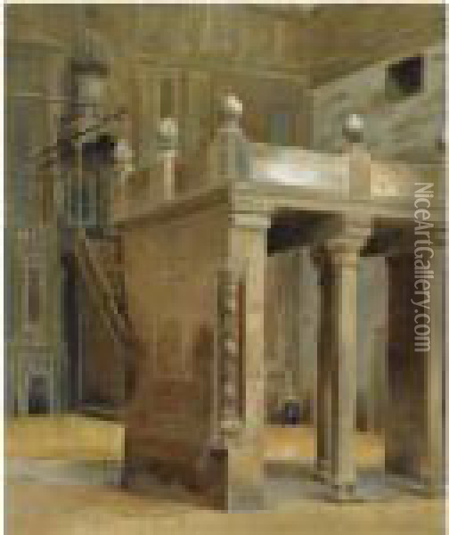 Interior Of A Mosque, Cairo Oil Painting - Theodore Jacques Ralli