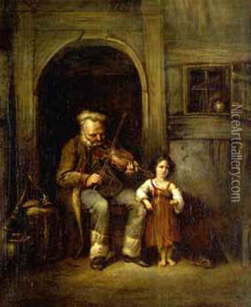 Grossvater Spielt Seiner Kleinen Enkelin Auf Der Geige Vor Oil Painting - Johann Friedrich Karl Kreul