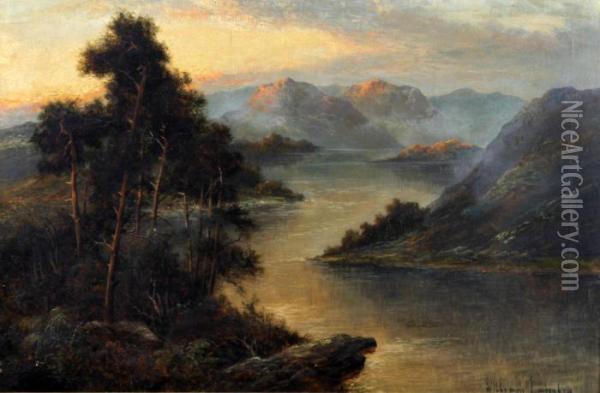 Highland Loch Landscape Oil Painting - William Langley
