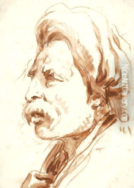 Head Of A Moustachioed Man In A Turban Oil Painting - Giovanni Battista Tiepolo