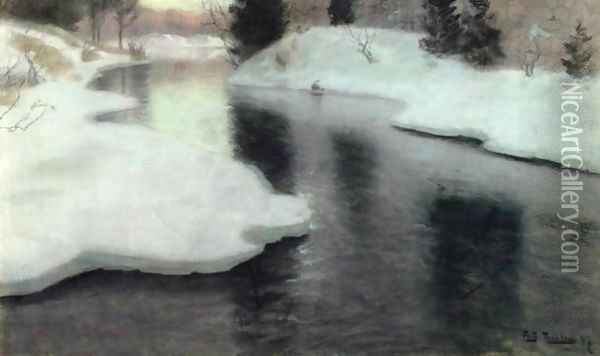 Thawing Ice Oil Painting - Fritz Thaulow