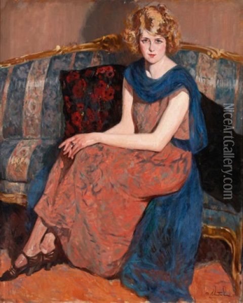 Portrait Of A Young Woman On A Divan Oil Painting - Alejandro Christophersen