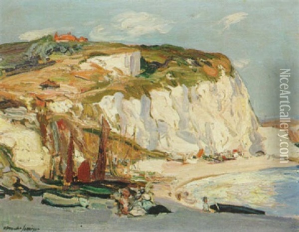 Figures On A Beach, Beer, Devon Oil Painting - Alexander Jamieson