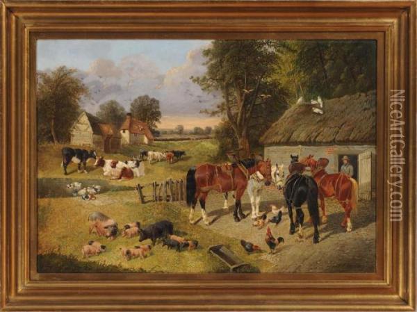 Peaceable Barnyard Oil Painting - John Frederick Herring Snr