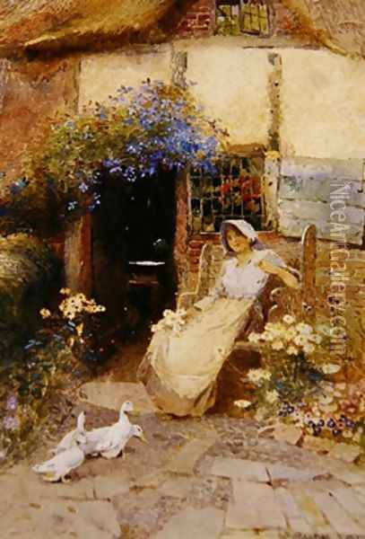 At the Cottage Door 1913 Oil Painting - Thomas Mackay