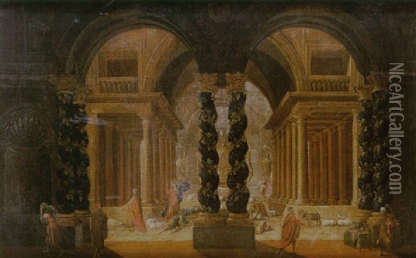 Jesus Expulsando A Los Mercaderes Del Templo Oil Painting - Juan de LaCorte