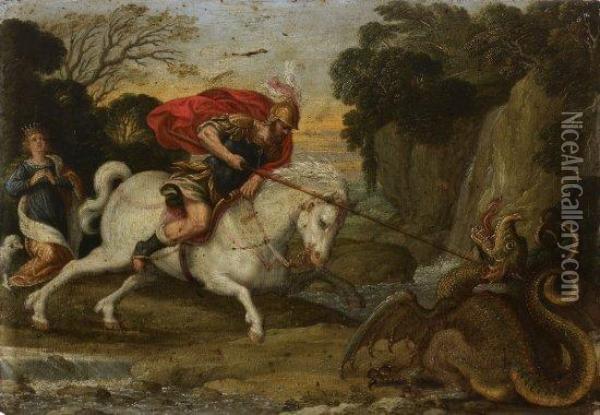 Saint Georges Combattant Le Dragon Oil Painting - Johann Konig