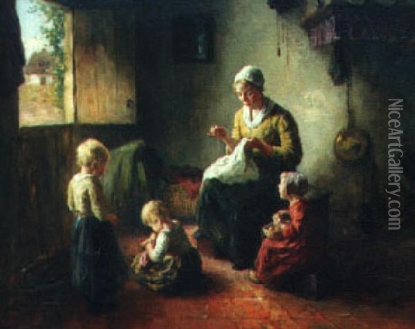 The Busy Mother Oil Painting - Bernard de Hoog