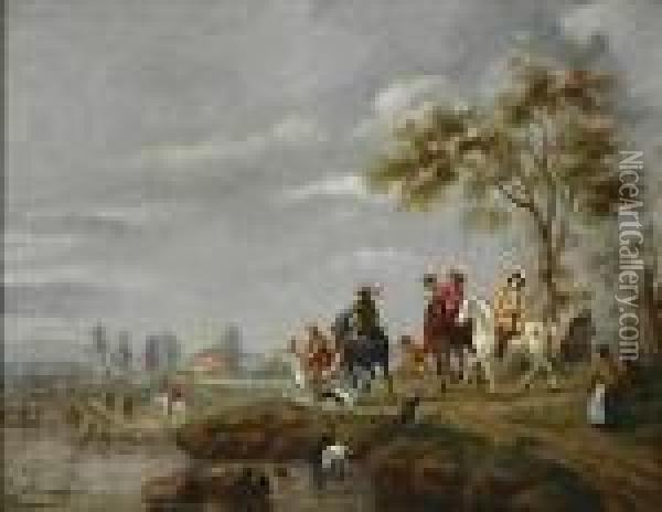 Riding Along The Riverbank Oil Painting - Karel Van Breydel (Le Chevalier)
