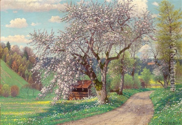 May Morning Im Chiemgau Oil Painting - Fritz Mueller-Landeck