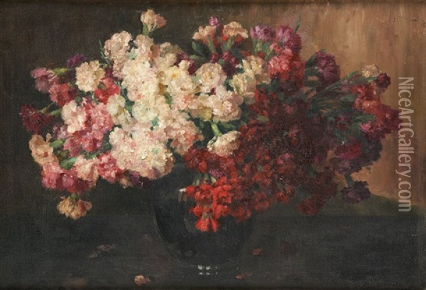 Vase Fleuri D'oeillets Oil Painting - Joseph De Belder